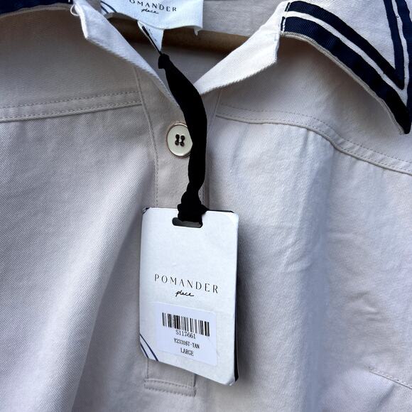 NWT Tuckernuck Pomander Place Hart Shirt Dress Mini Gardenia Tan Blue Large New - Picture 11 of 12